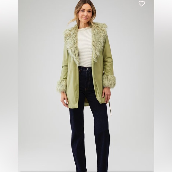 Show Me Your MuMu Green Faux Fur Trim Leather Jacket - Picture 5 of 12